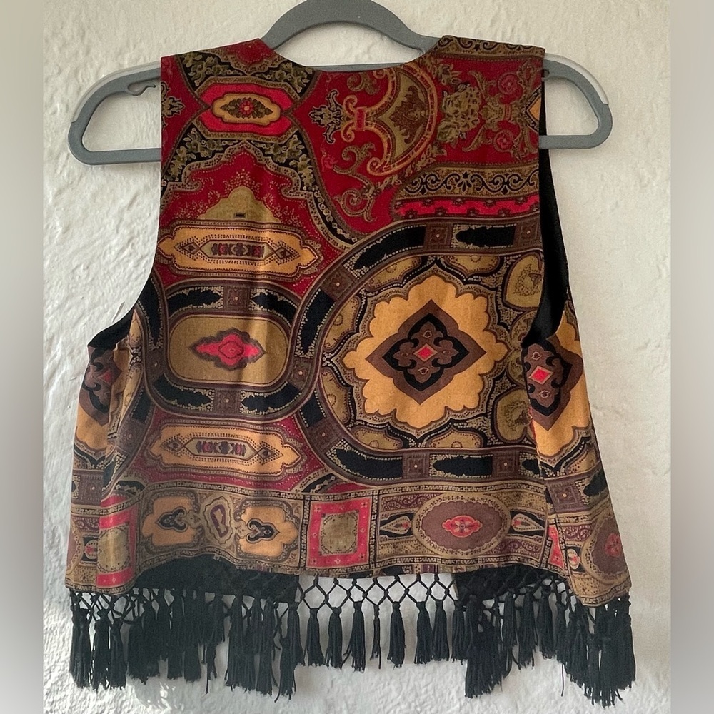Vintage AKF New York Vest With Fringe USA German Fabric Artsy Boho; size S - Picture 6 of 6